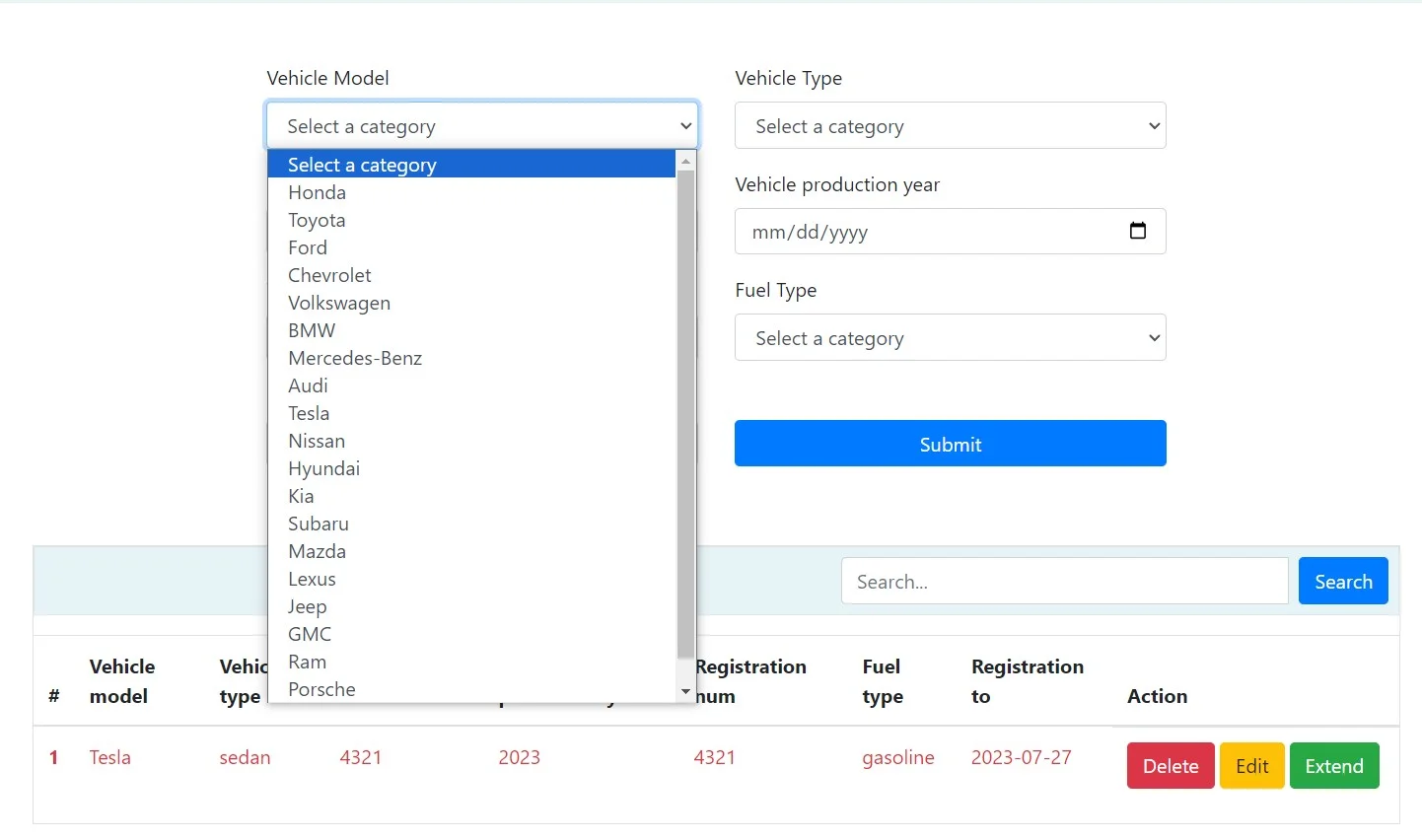 Car Registration Application